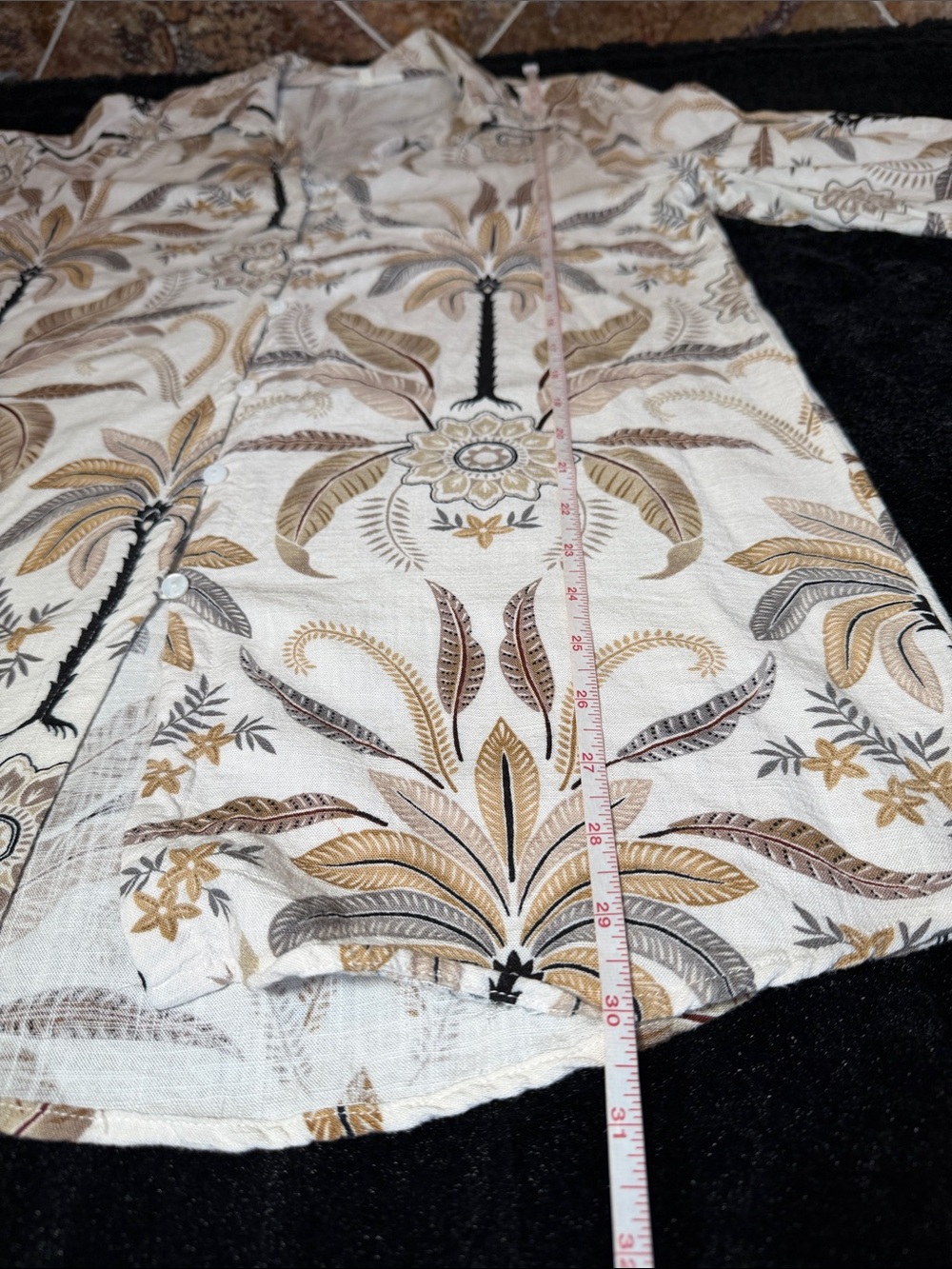 Label of Love Beige Brown Palm Floral Safari Button Front Tunic Dress Small - Picture 4 of 7